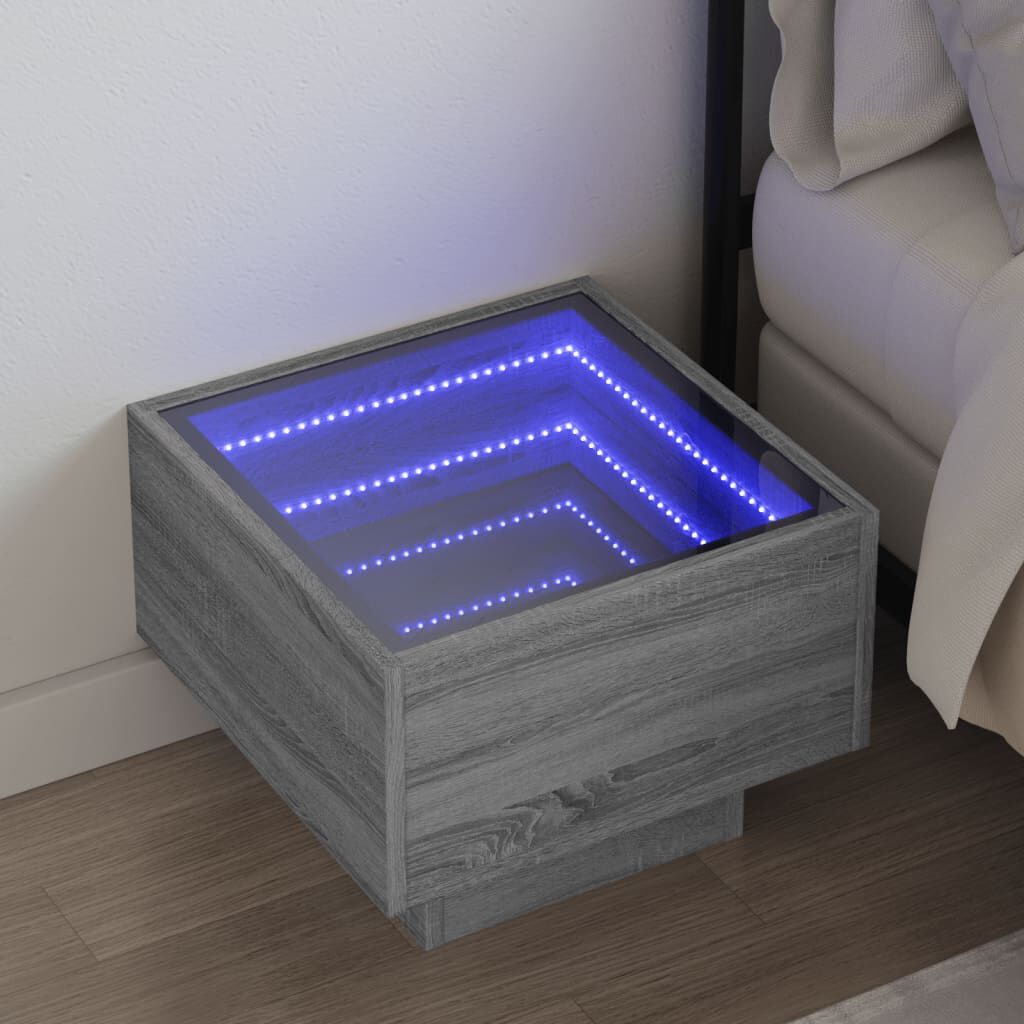 vidaXL Κομοδίνο Άπειρο Φως LED Γκρι Sonoma 40x40x30 εκ.