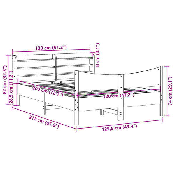 vidaXL Πλαίσιο Κρεβατιού με Κεφαλάρι 120x200 εκ. από Μασίφ Ξύλο Πεύκου