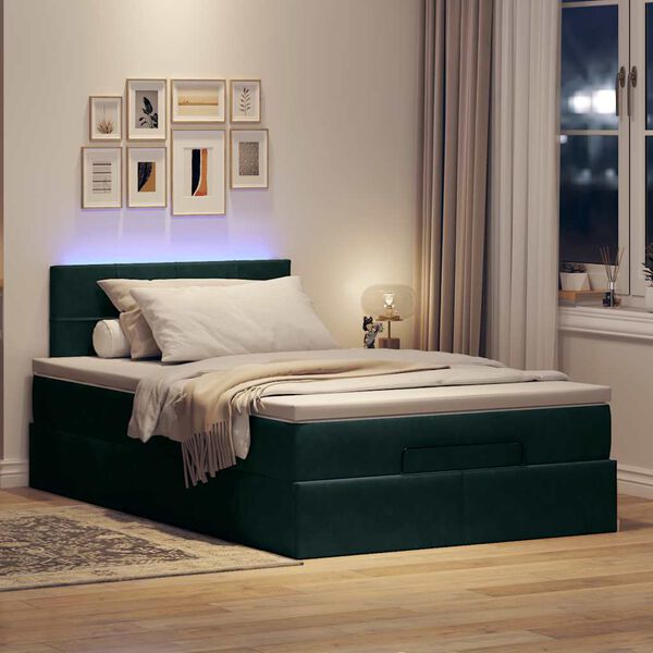 vidaXL &Omicron;&theta;&omega;&mu;&alpha;&nu;&iota;&kappa;ό &kappa;&rho;&epsilon;&beta;ά&tau;&iota; &mu;&epsilon; &sigma;&tau;&rho;ώ&mu;&alpha; & LEDs Dark Green 120x190cm Velvet