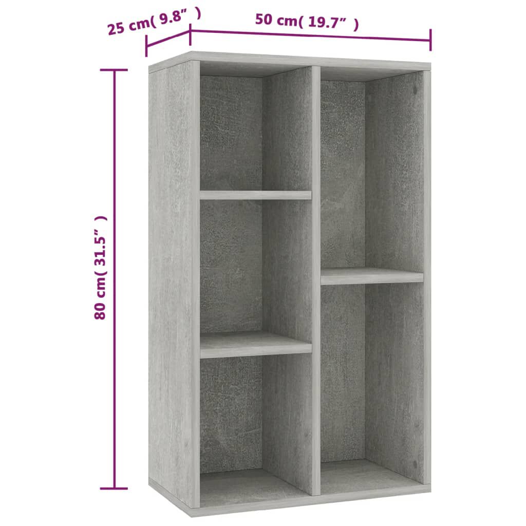vidaXL Ραφιέρα/Βιβλιοθήκη Γκρι Σκυροδέματος 50x25x80 εκ. Επεξ. Ξύλο