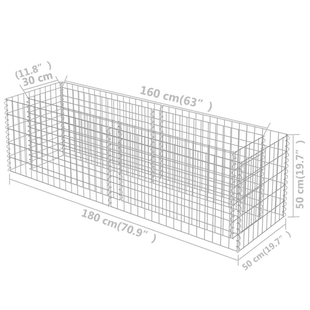 vidaXL Συρματοκιβώτιο-Γλάστρα Υπερυψωμένη 180x50x50 εκ. Γαλβ. Χάλυβας