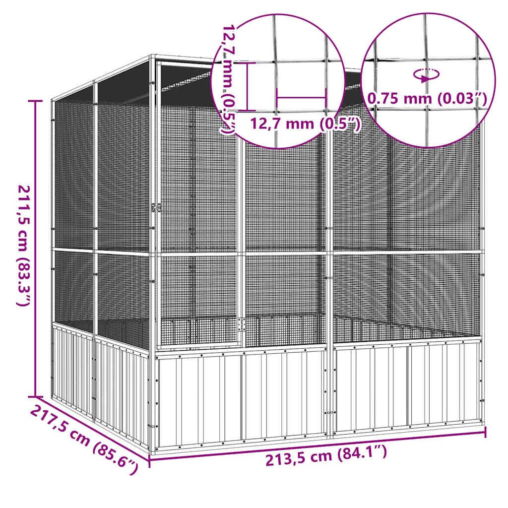 vidaXL Κλουβί Πουλιών Ανθρακί 213,5x217,5x211,5 εκ Γαλβανισμένο Χάλυβα