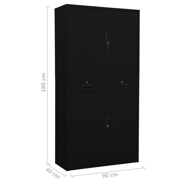 vidaXL Ντουλάπα Γραφείου Μαύρη 90 x 40 x 180 εκ. Ατσάλινη