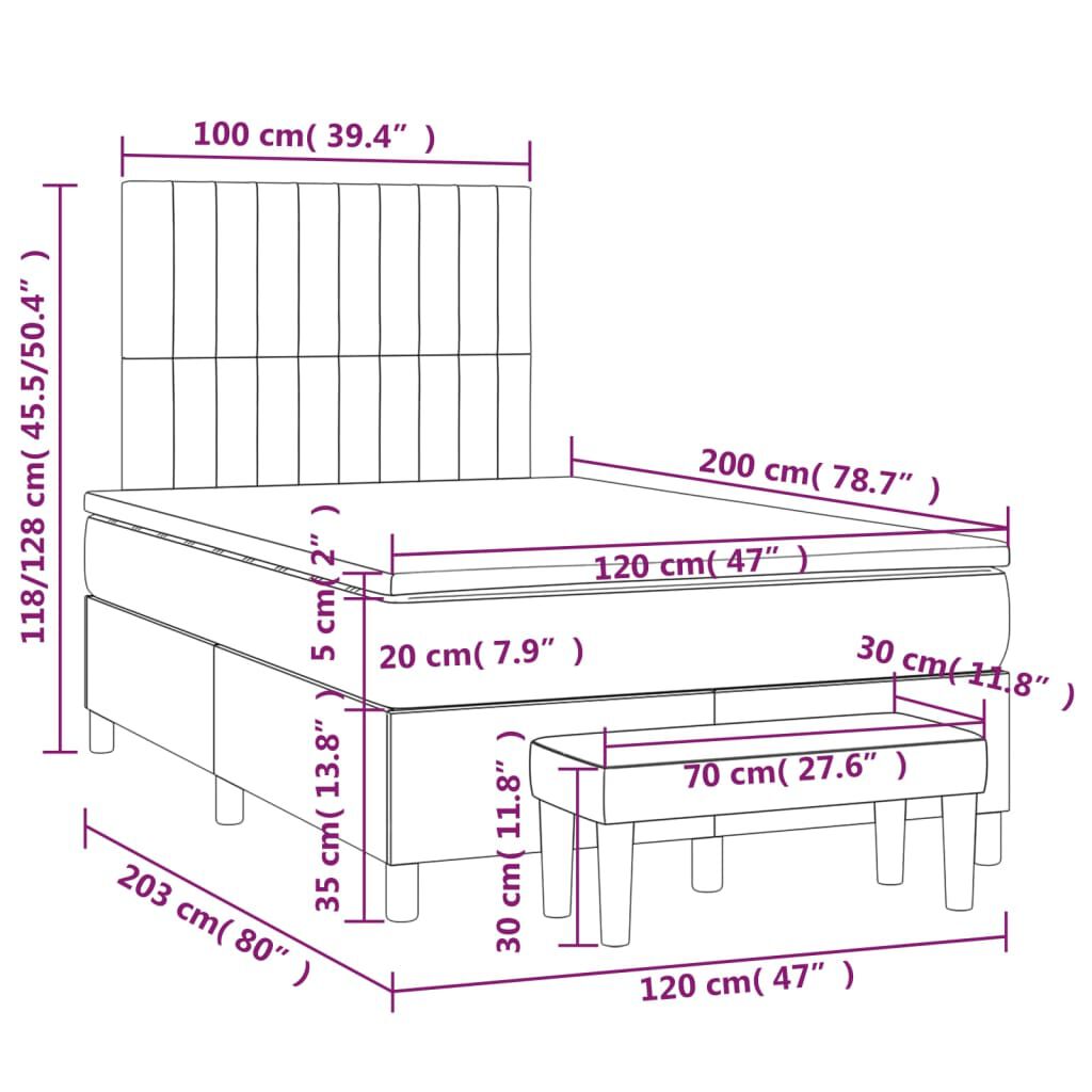 vidaXL Κρεβάτι Boxspring με Στρώμα Σκούρο Μπλε 120x200 εκ. Βελούδινο