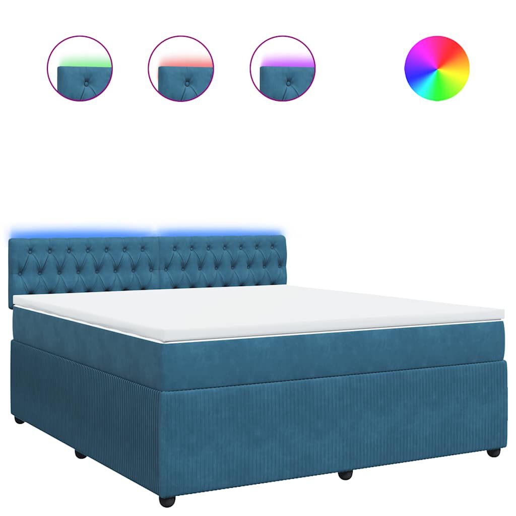 vidaXL Κρεβάτι Boxspring με Στρώμα Μπλε 180x200 εκ. Βελούδινο