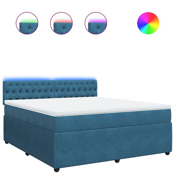 vidaXL Κρεβάτι Boxspring με Στρώμα Μπλε 180x200 εκ. Βελούδινο
