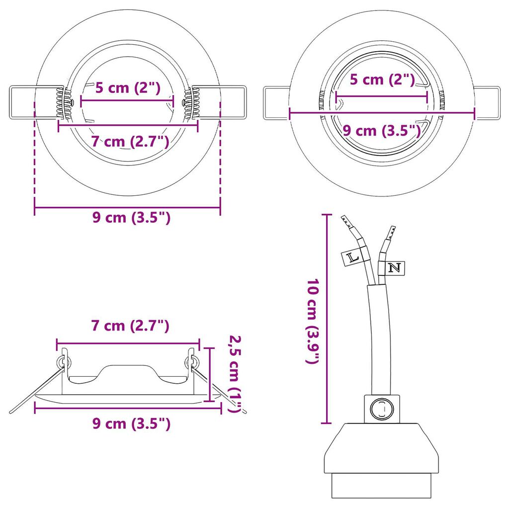 vidaXL Spotlights με προβολείς 6 pcs Ασημί 9 x 9 εκ. Μέταλλο