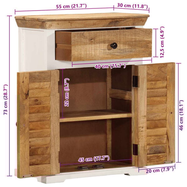 vidaXL Ντουλάπι Λευκό και Καφέ 55x30x73 εκ. Μασίφ Ακατεργ. Ξύλο Μάνγκο