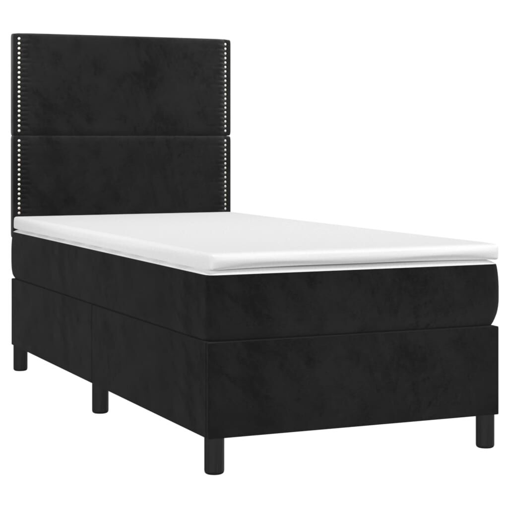 vidaXL Κρεβάτι Boxspring με Στρώμα & LED Μαύρο 100x200 εκ. Βελούδινο