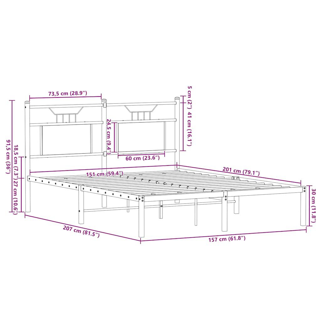 vidaXL Πλαίσιο Κρεβατιού Χωρ. Στρώμα Sonoma Δρυς 150x200εκ. Επ. Ξύλο