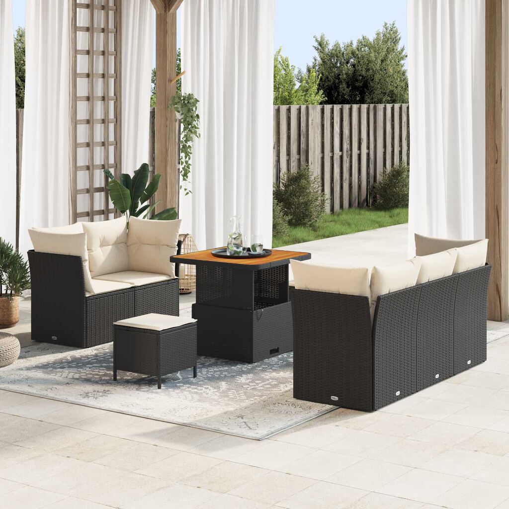vidaXL Σετ Καναπέ Κήπου Ρυθμιζόμενο ύψος 8 pcs Μαύρο συνθετικό ρατάν