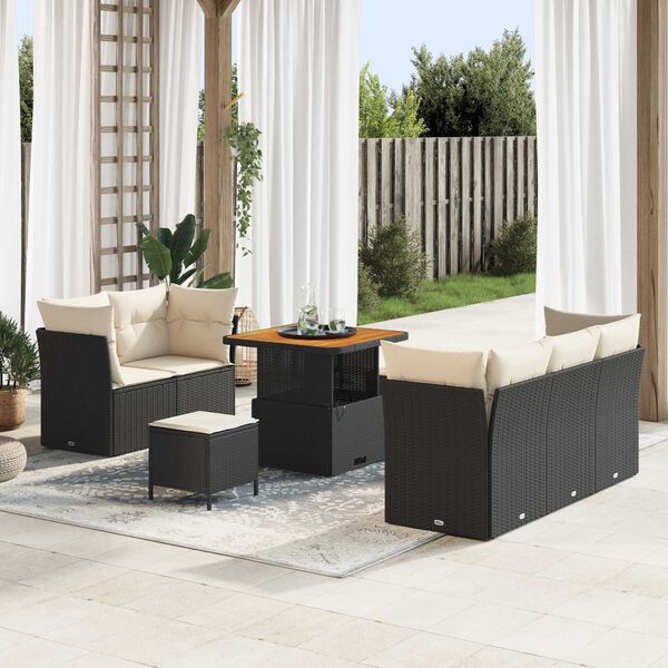 vidaXL Σετ Καναπέ Κήπου Ρυθμιζόμενο ύψος 8 pcs Μαύρο συνθετικό ρατάν
