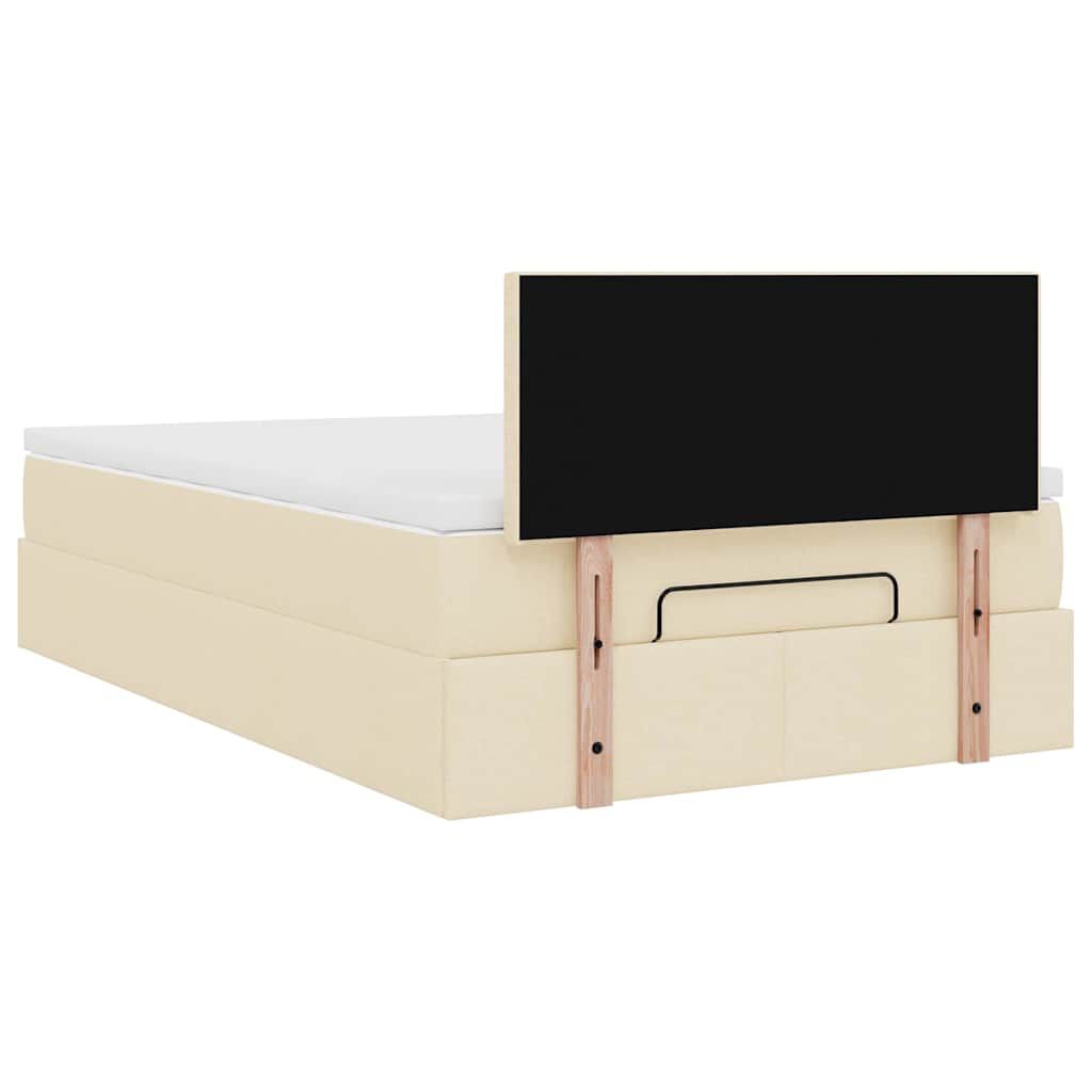 vidaXL Οθωμανικό κρεβάτι με στρώμα & LEDs Cream 120x200cm ύφασμα