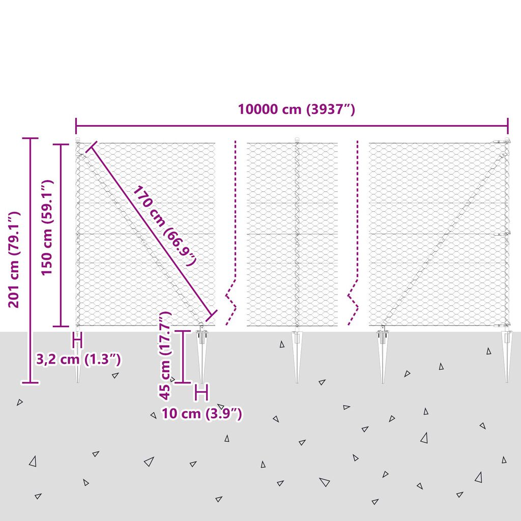 vidaXL Εξαγωνικός Φράκτης 1.5x100 μ Γαλβανισμένο Ατσάλι