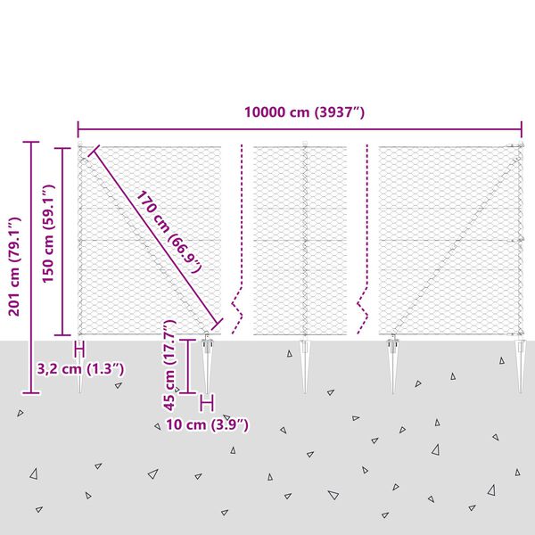 vidaXL Εξαγωνικός Φράκτης 1.5x100 μ Γαλβανισμένο Ατσάλι