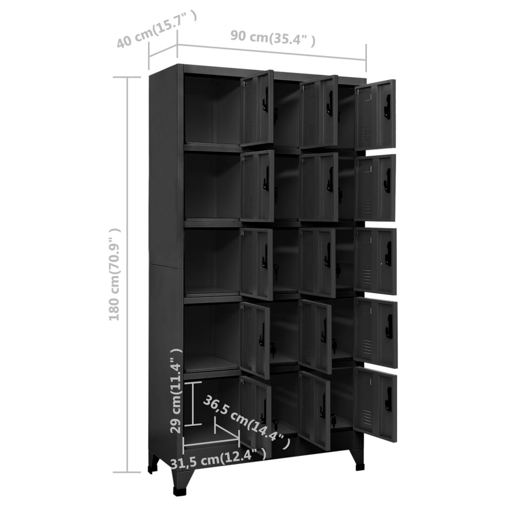 vidaXL Φοριαμός Ανθρακί 90 x 40 x 180 εκ. Ατσάλινος