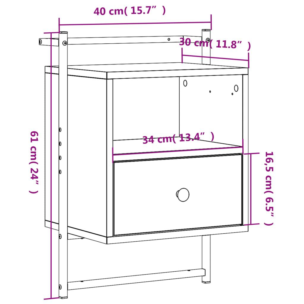 vidaXL Κομοδίνα Επιτοίχια 2 τεμ. Καφέ Δρυς 40x30x61 εκ. Επεξ. Ξύλο