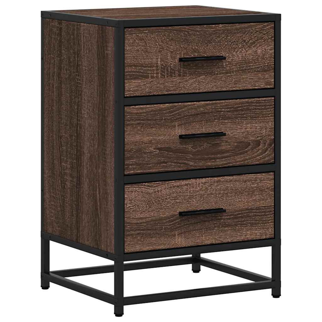 vidaXL Κομοδίνο καφέ δρυς 40x34,5x60cm Κατασκευασμένο ξύλο και μέταλλο