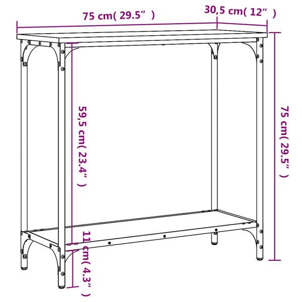 vidaXL Τραπέζι Κονσόλα Καφέ Δρυς 75 x 30,5 x 75 εκ. από Επεξεργ. Ξύλο