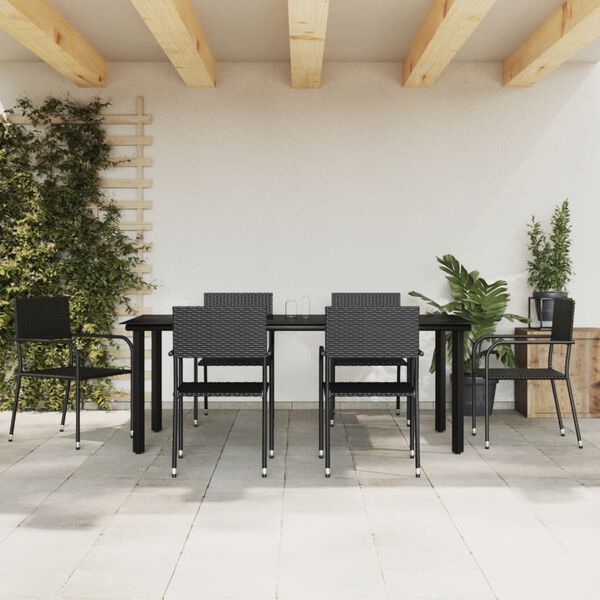vidaXL Σετ Τραπεζαρίας Κήπου 7 Τεμ Μαύρο από Συνθετικό Ρατάν/Ατσάλι