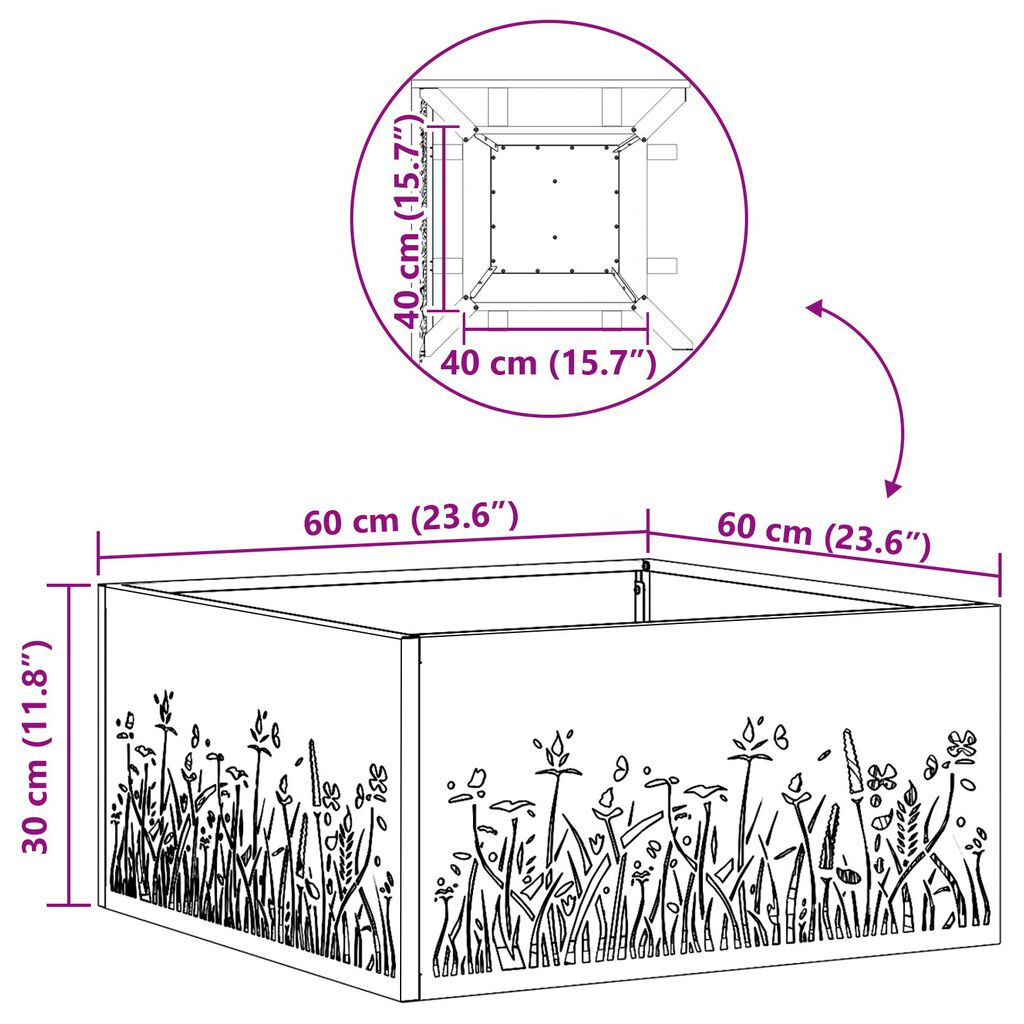 vidaXL Σχάρα Φωτιάς Τετράγωνη 60x60x30 εκ. Από Ανθεκτικό Χάλυβα