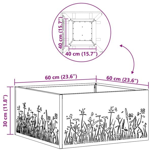 vidaXL Σχάρα Φωτιάς Τετράγωνη 60x60x30 εκ. Από Ανθεκτικό Χάλυβα