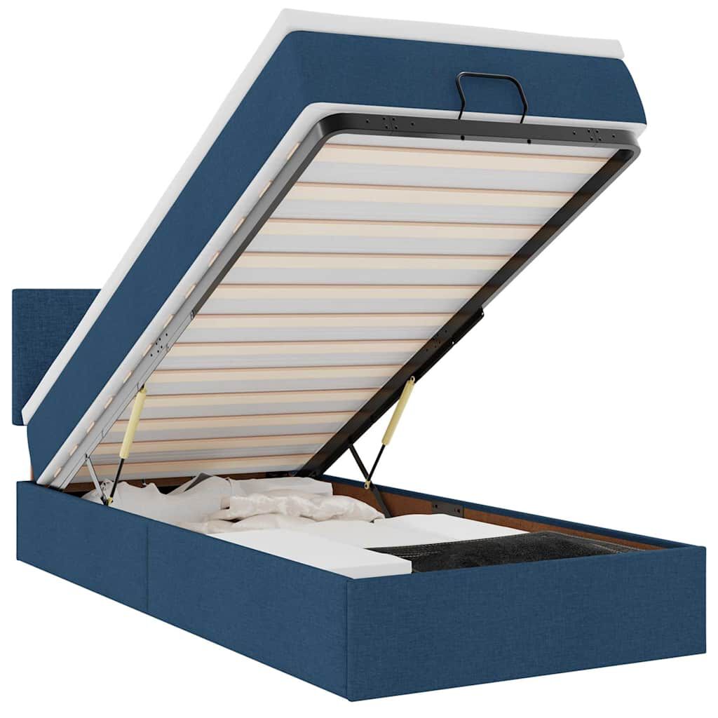 vidaXL Οθωμανικό κρεβάτι με στρώμα & LEDs Μπλε 100x200 cm Ύφασμα
