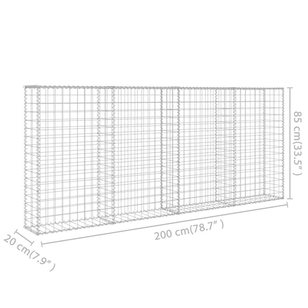 vidaXL Συρματοκιβώτιο Τοίχος 200x20x85 εκ. Γαλβαν. Ατσάλι + Καλύμματα