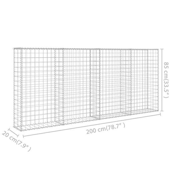 vidaXL Συρματοκιβώτιο Τοίχος 200x20x85 εκ. Γαλβαν. Ατσάλι + Καλύμματα