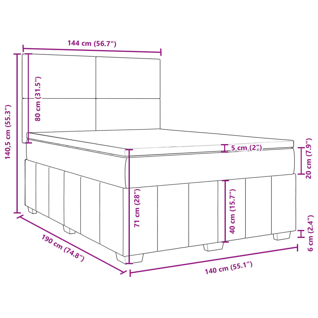 vidaXL Κρεβάτι Boxspring με Στρώμα Μαύρο 140x190 εκ. Υφασμάτινο