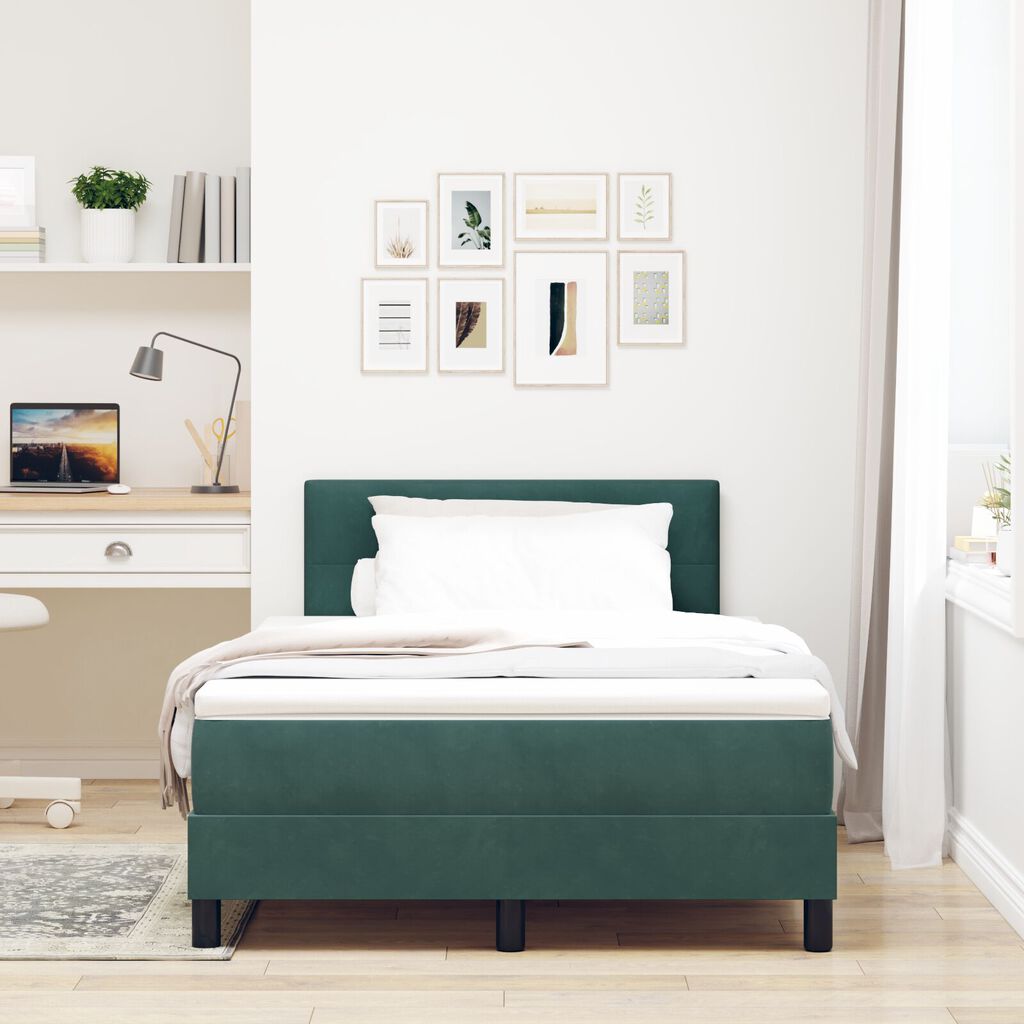 vidaXL Κρεβάτι Box Spring με Στρώμα Σκούρο Πράσινο 120x200 εκ. Βελούδο