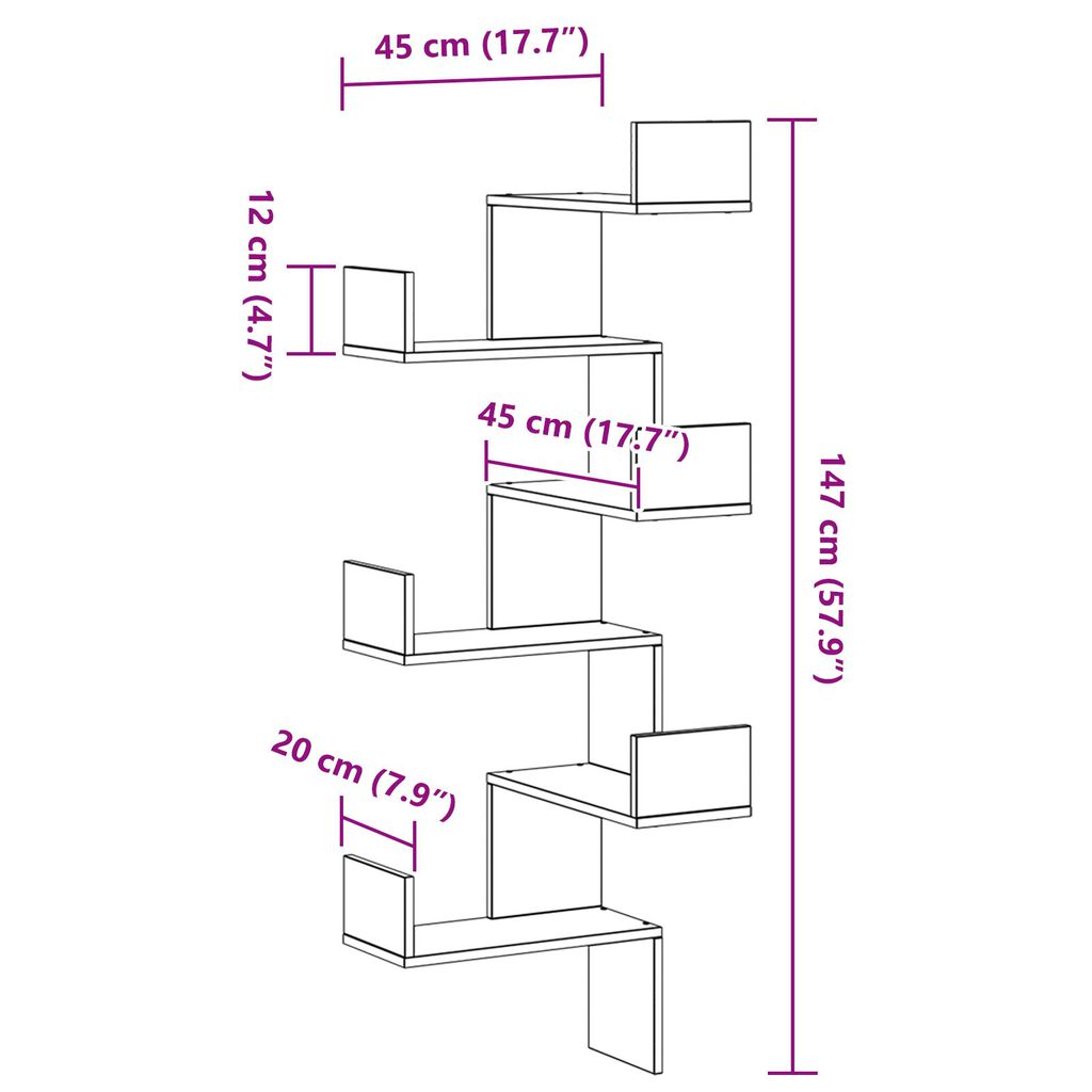 vidaXL Γωνιακό Ράφι Μαύρη Δρυς 45x45x147 εκ. Επεξεργασμένο Ξύλο