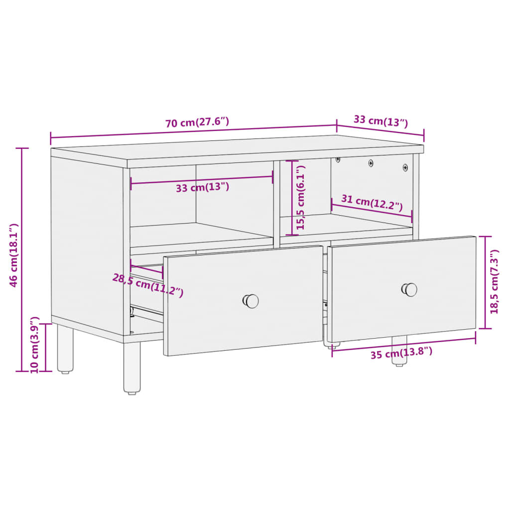 vidaXL Έπιπλο Τηλεόρασης 70 x 33 x 46 εκ. από Μασίφ Ξύλο Μάνγκο