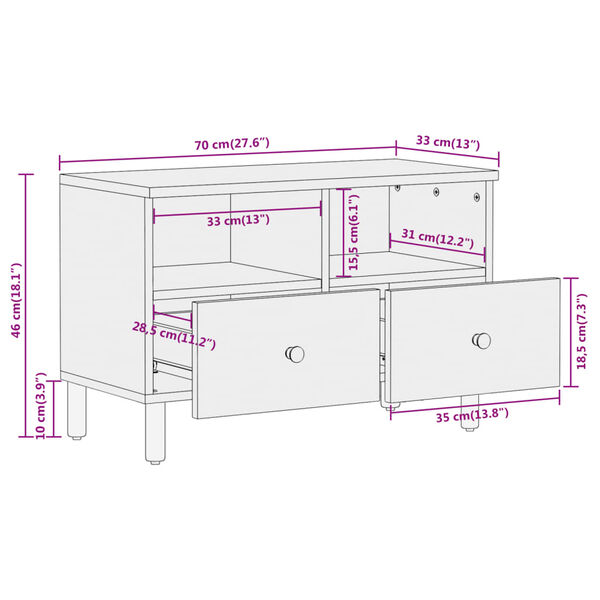 vidaXL Έπιπλο Τηλεόρασης 70 x 33 x 46 εκ. από Μασίφ Ξύλο Μάνγκο
