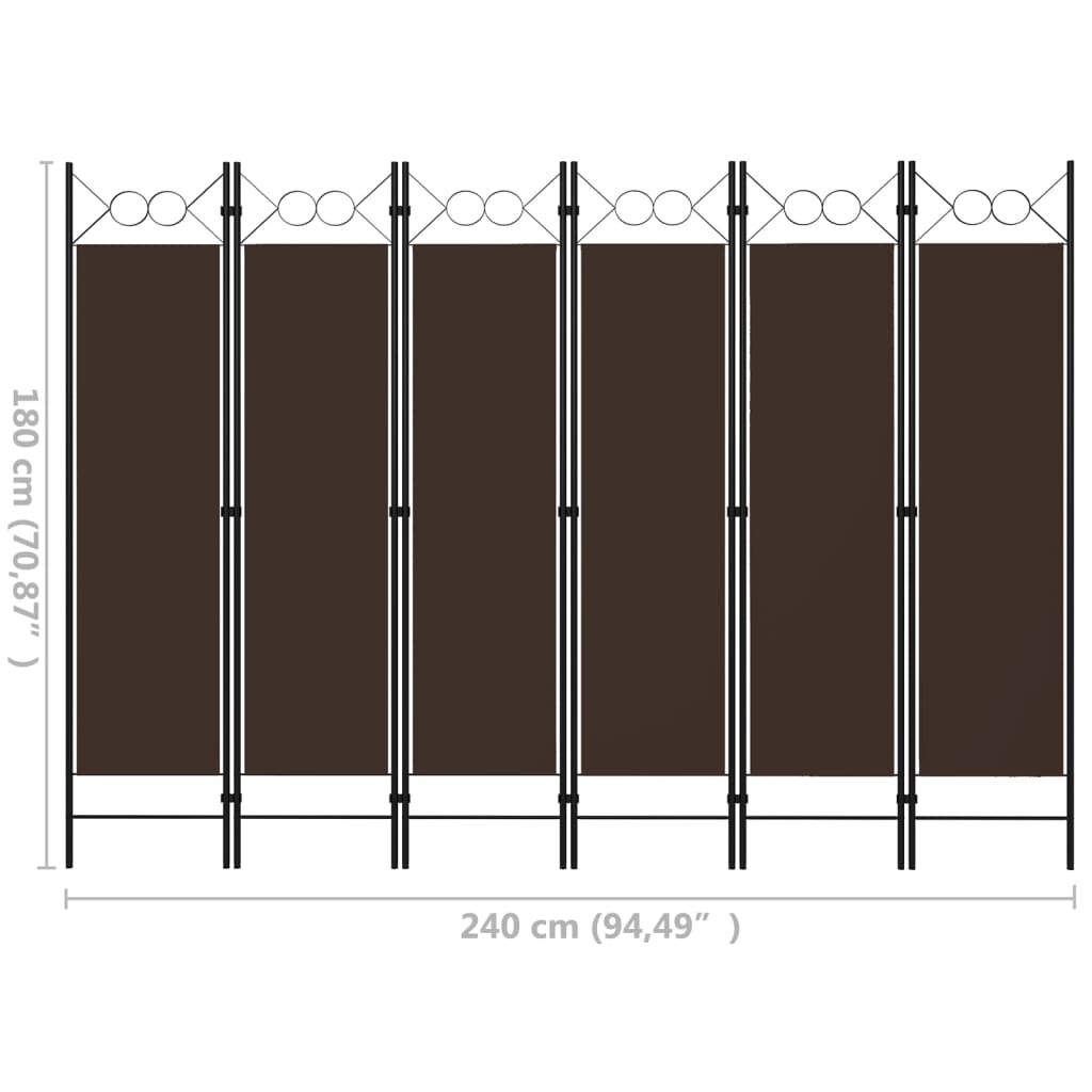 vidaXL Διαχωριστικό Δωματίου με 6 Πάνελ Καφέ 240 x 180 εκ.