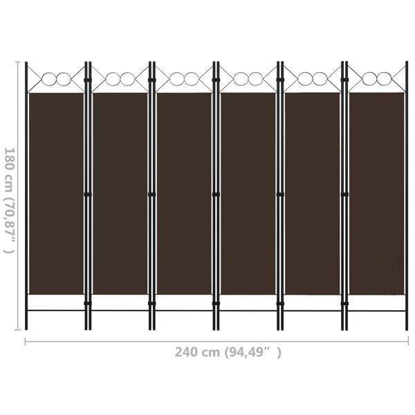vidaXL Διαχωριστικό Δωματίου με 6 Πάνελ Καφέ 240 x 180 εκ.