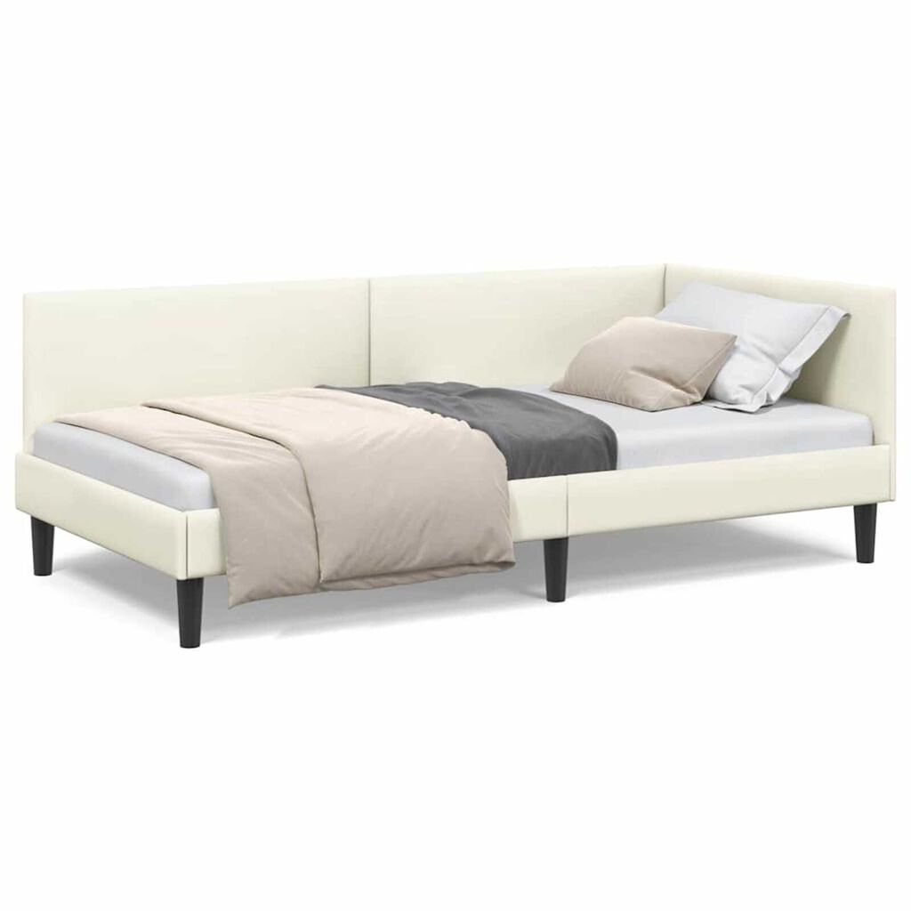 vidaXL Κρεβάτι Γωνίας Κρεμ 80 x 200 cm Βελούδο και Εργοστασιακό ξύλο