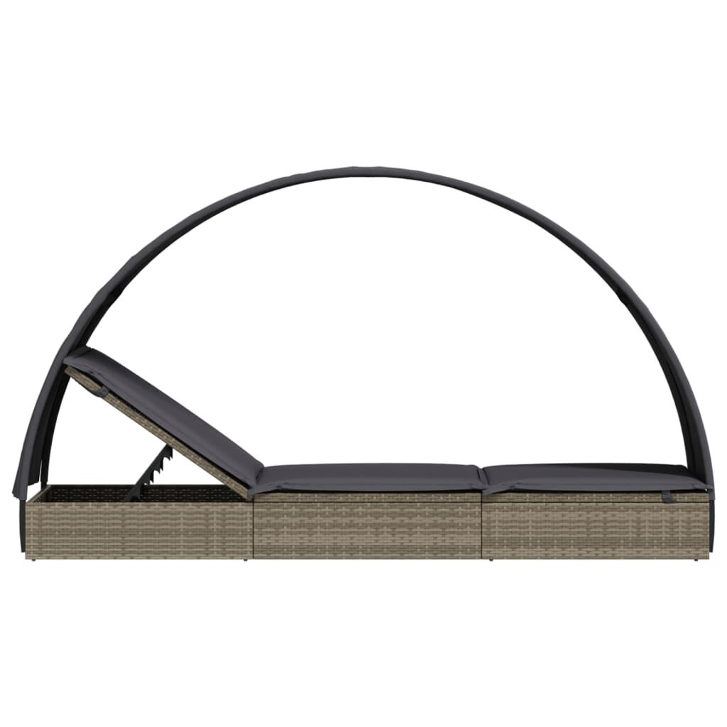 vidaXL Ξαπλώστρα με Στρογγυλή Οροφή Μαύρη 211x57x140 εκ. Συνθ. Ρατάν