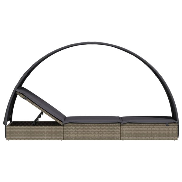 vidaXL Ξαπλώστρα με Στρογγυλή Οροφή Μαύρη 211x57x140 εκ. Συνθ. Ρατάν
