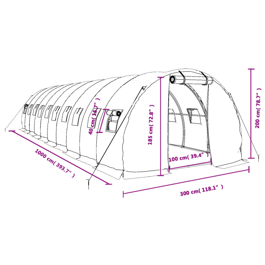 vidaXL Θερμοκήπιο Πράσινο 30 μ² 10 x 3 x 2 μ. με Ατσάλινο Πλαίσιο