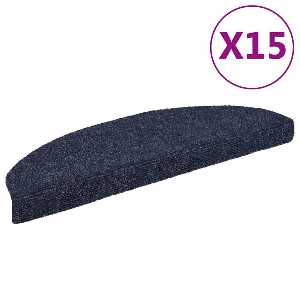 vidaXL Πατάκια Σκάλας Αυτοκόλλητα 15 τεμ. Μπλε 65x21x4εκ. Βελονιασμένο