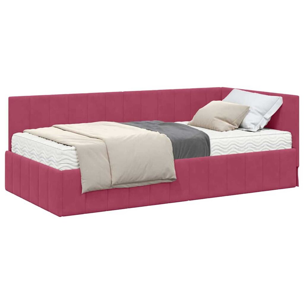 vidaXL Κρεβάτι Γωνίας με στρώμα Μπορντό 90 x 200 cm Βελούδο