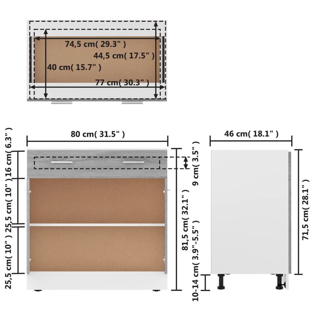 vidaXL Έπιπλο Με Συρτάρι Lyon Γκρι Sonoma 80x46x81,5 εκ. Επεξεργ. Ξύλο