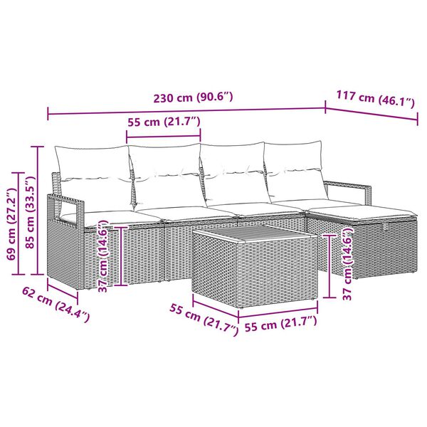 vidaXL Σετ Καναπέ Κήπου με μαξιλάρι 6 pcs Μπεζ Πολυ ράταν