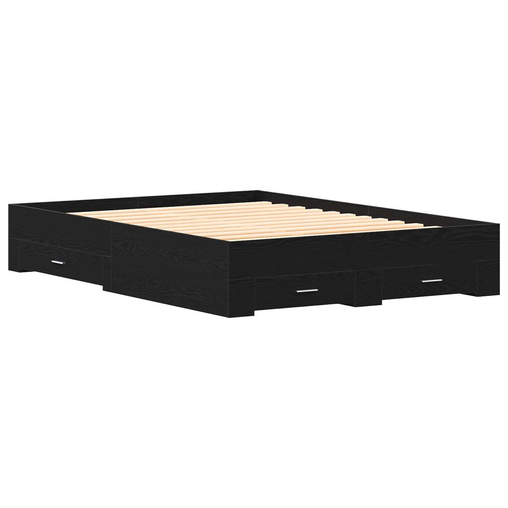 vidaXL Κρεβάτι με Συρτάρια Μαύρο Δρυς 135x190 εκ. Μηχανικά Ξύλα