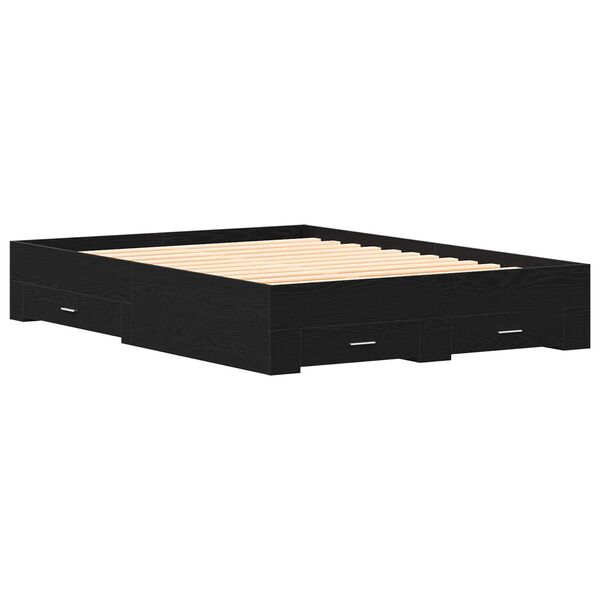 vidaXL Κρεβάτι με Συρτάρια Μαύρο Δρυς 135x190 εκ. Μηχανικά Ξύλα