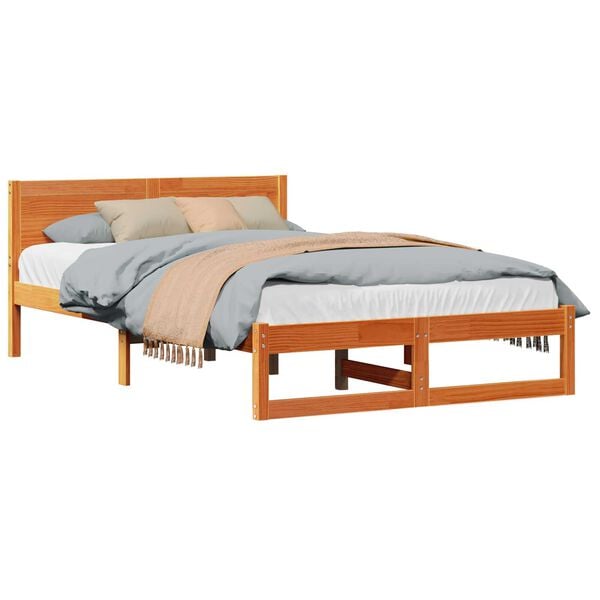 vidaXL Σκελετός Κρεβατιού Καφέ 140 x 190 cm Μασίφ ξύλο πεύκου