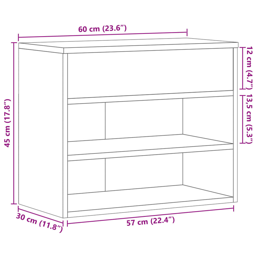 vidaXL Παπουτσοθήκη Μαύρη 60 x 30 x 45 εκ. από Επεξ. Ξύλο