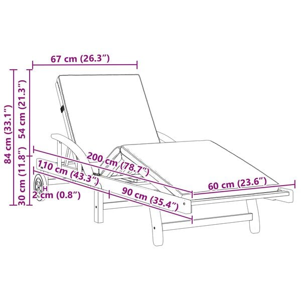 vidaXL Ξαπλώστρα 2 pcs Κόκκινο 200 x 67 x 84εκ Μασίφ ξύλο ακακίας