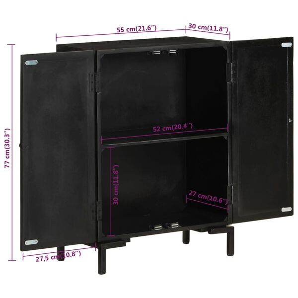 vidaXL Ντουλάπι Μαύρο 55x30x77 εκ. από Μασίφ Ξύλο Μάνγκο και Σίδηρο